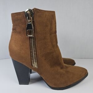 Express Womens Micro Suede Chestnut Brown Accent Zipper High Heel